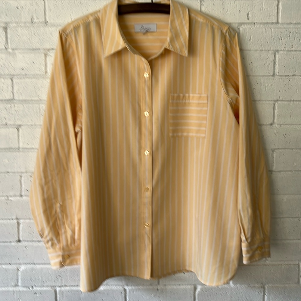 Encore by Idina Menzel Button Up Shirt Long Sleeve Sz L Yellow White Stripes.
